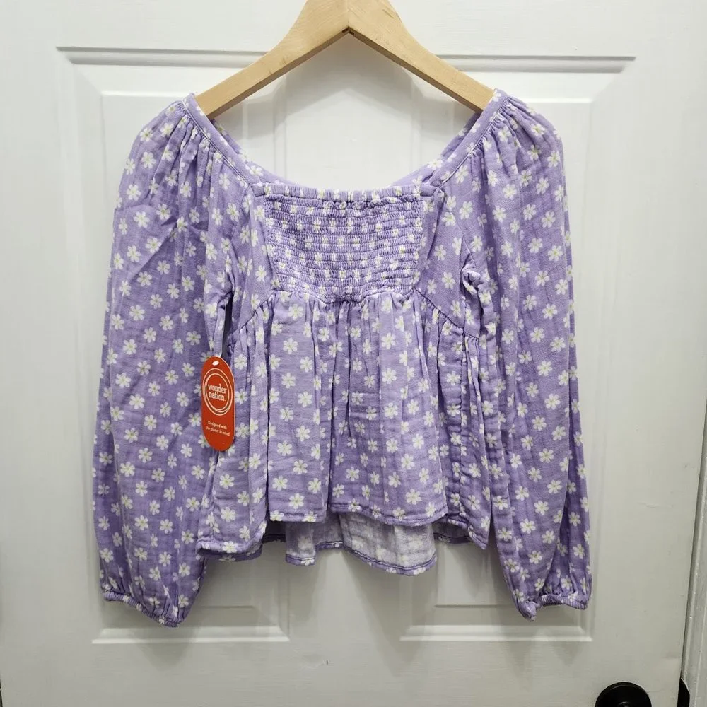 NWT Wonder Nation Girls Double Cloth Lace-Up Top Size L (10-12)